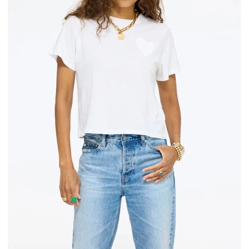 Kerri Rosenthal Heart Patch Slub Tee Blouse Top White Cotton Solid M 291920